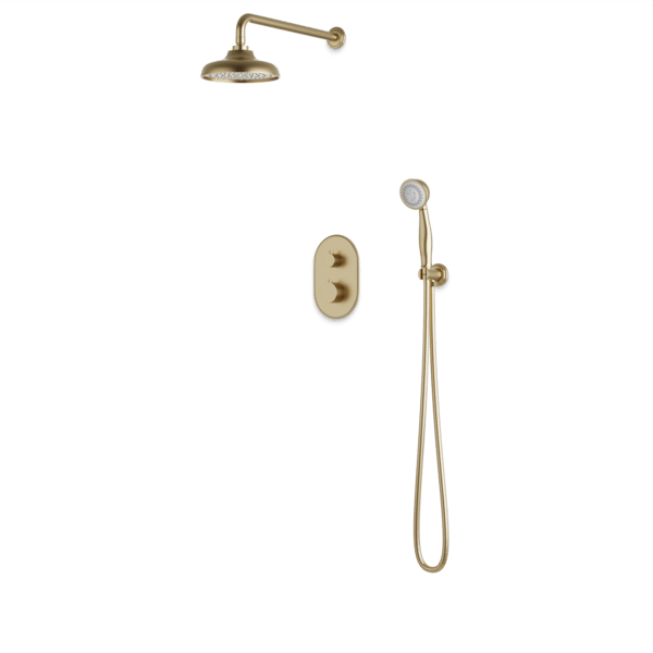 PS140CL - Classic Thermostatic Shower Trim Kit with Wall Mount Shower Head, Hand Held Shower Artos US Satin Brass 