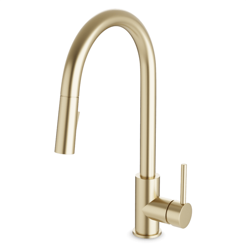 Modern Kitchen Faucet with Pulldown Spray - Satin Brass image 1