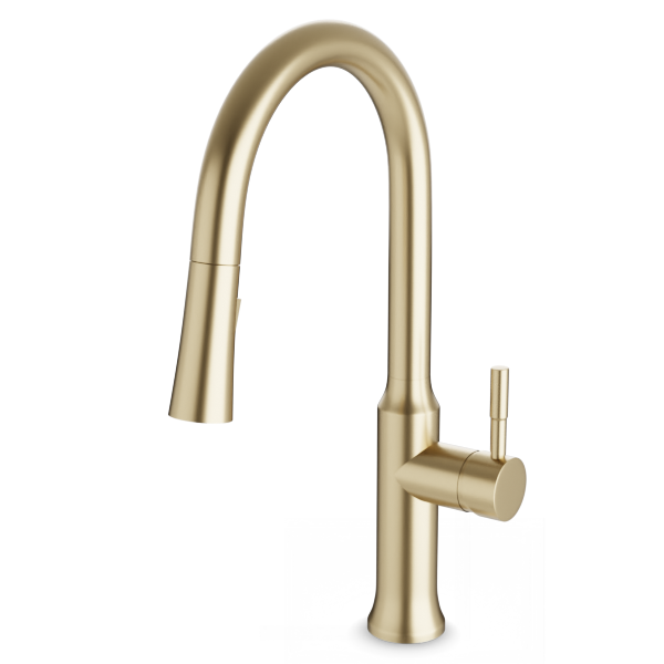 Transitional Kitchen Faucet with Pulldown Spray - Satin Brass image 1