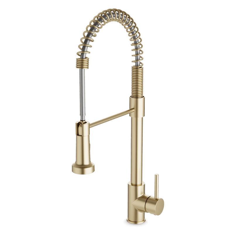Spring Kitchen Faucet with Pulldown Spray - Satin Brass image 1