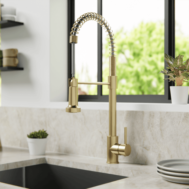 Spring Kitchen Faucet with Pulldown Spray - Satin Brass image 3