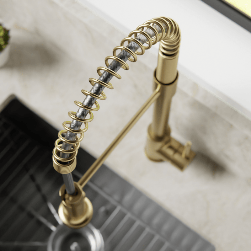 Spring Kitchen Faucet with Pulldown Spray - Satin Brass image 4