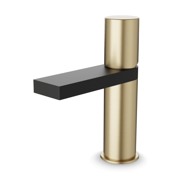 F301-2 - Novi Square & Round Single Hole Lavatory Faucet, Split Finish Artos US Satin Brass/Black 