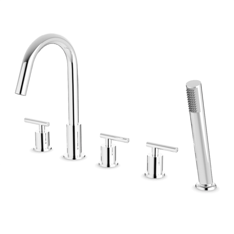 Opera Round 5-Hole Deck Mounted Tub Filler with Hand Shower - Chrome image 1