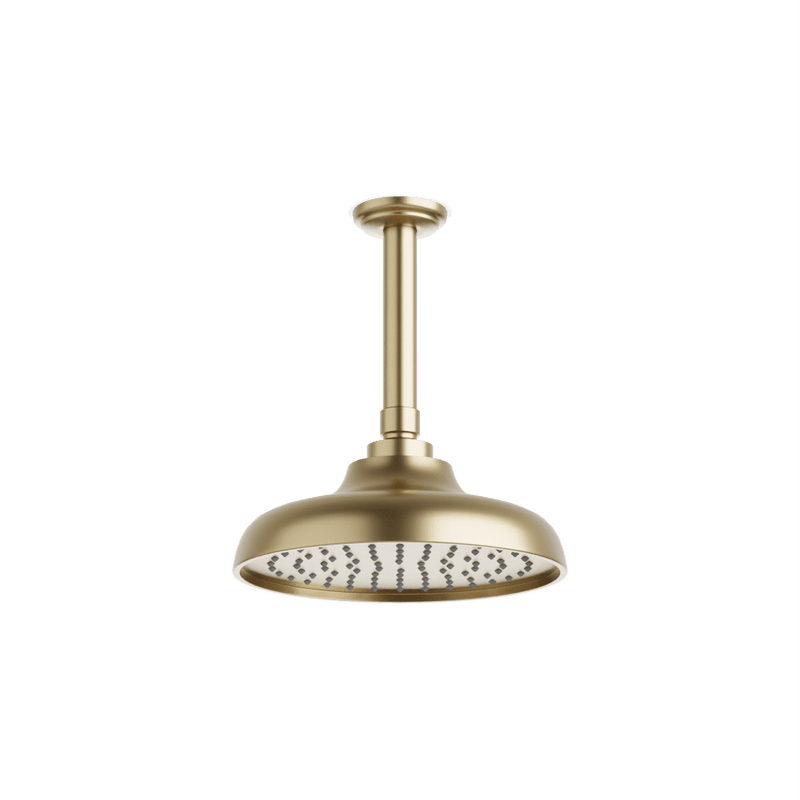 Classic 8" Rain Shower Head on Ceiling Mount Arm - Satin Brass image 1