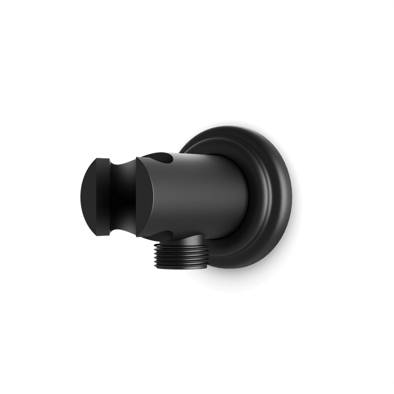 Classic Shower Outlet Elbow with Hand Shower Holder - Matte Black image 1
