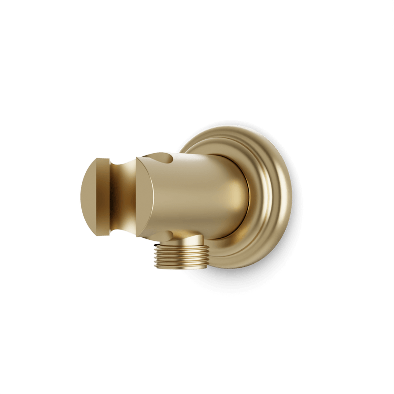 Classic Shower Outlet Elbow with Hand Shower Holder - Satin Brass image 1
