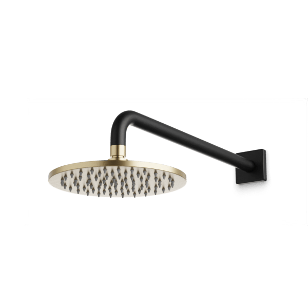 Square + Round 8" Rain Shower Head on Wall Mount Arm Artos US Satin Brass/Matte Black 