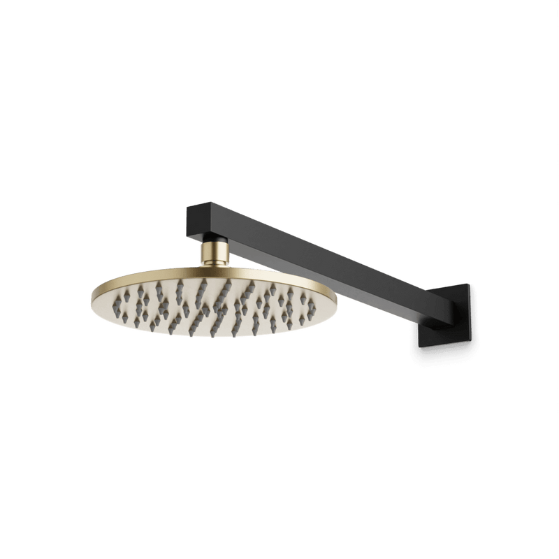 Otella 8" Rain Shower Head on Wall Mount Arm - Satin Brass/Matte Black image 1