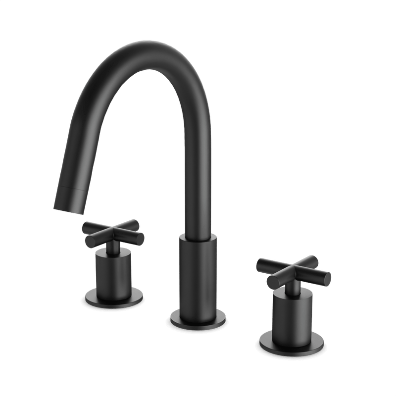 Opera 8" Widespread Bathroom Faucet With Cross Handles - Matte Black image 1