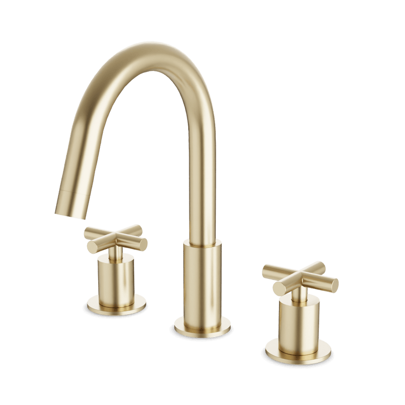 Opera 8" Widespread Bathroom Faucet With Cross Handles - Satin Brass image 1
