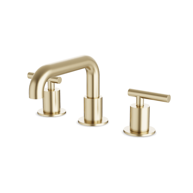 Opera 8" Widespread Bathroom Faucet With Low Spout & Lever Handles - Satin Brass image 1