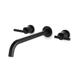 Opera 3-Hole Wall Mount Tub Filler with Lever Handles - Matte Black / Extended thumbnail 1