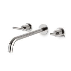 Opera 3-Hole Wall Mount Tub Filler with Lever Handles - Brushed Nickel / Extended thumbnail 1