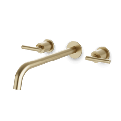 Opera 3-Hole Wall Mount Tub Filler with Lever Handles - Satin Brass / Extended thumbnail 1