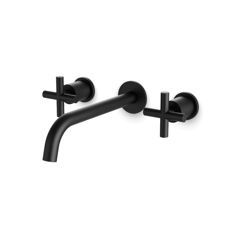 Opera 3-Hole Wall Mount Tub Filler with Cross Handles - Matte Black / Standard image 1