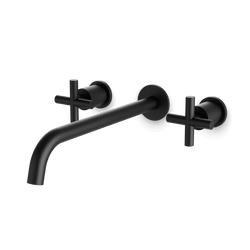 Opera 3-Hole Wall Mount Tub Filler with Cross Handles - Matte Black / Extended thumbnail 1