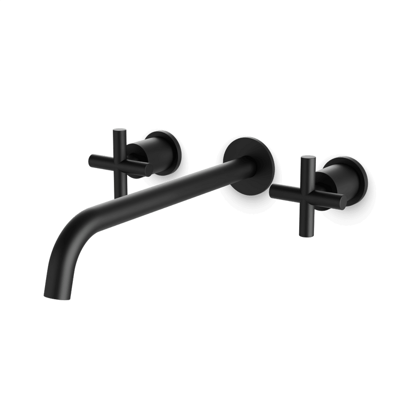 Opera 3-Hole Wall Mount Tub Filler with Cross Handles - Matte Black / Extended image 1