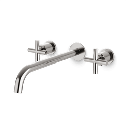 Opera 3-Hole Wall Mount Tub Filler with Cross Handles - Brushed Nickel / Extended thumbnail 1