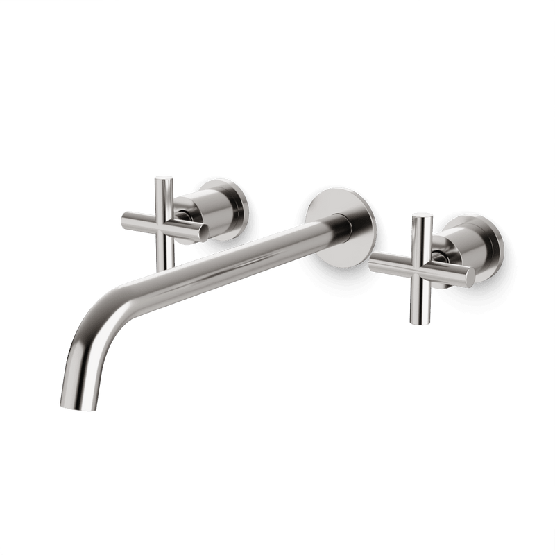 Opera 3-Hole Wall Mount Tub Filler with Cross Handles - Brushed Nickel / Extended image 1