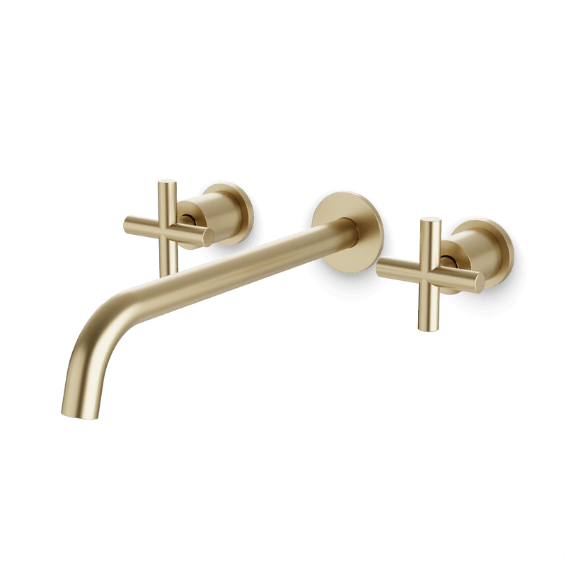 Opera 3-Hole Wall Mount Tub Filler with Cross Handles - Satin Brass / Extended image 1