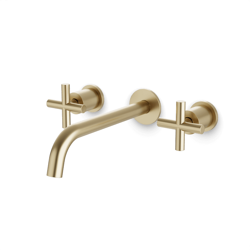 Opera 3-Hole Wall Mount Tub Filler with Cross Handles - Satin Brass / Standard image 1