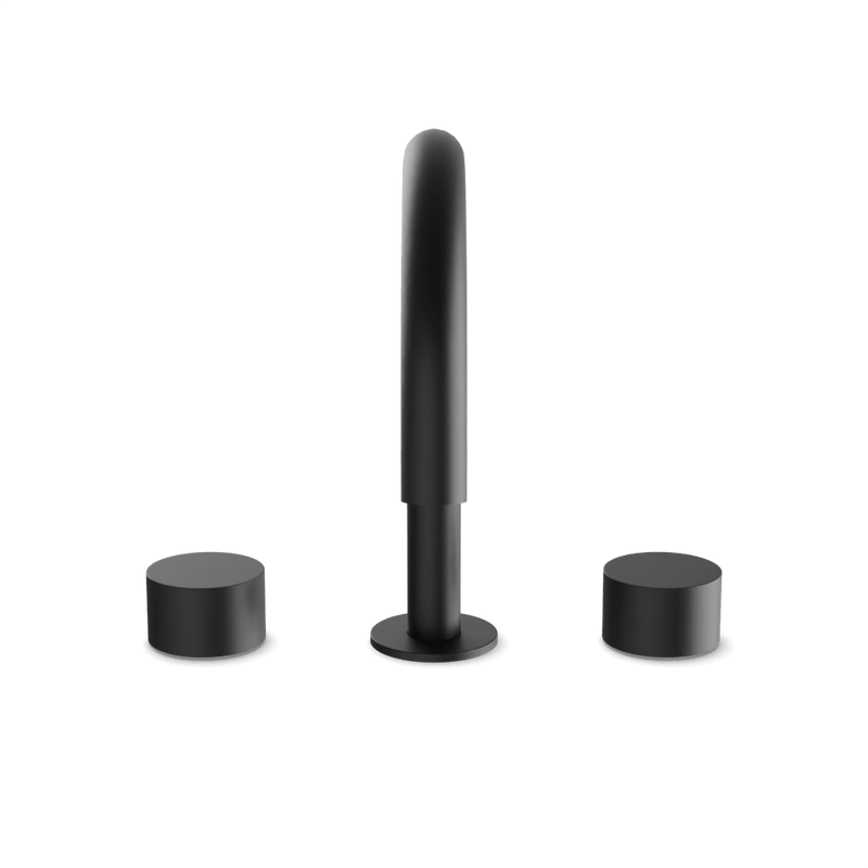 Opera 3-Hole Deck Mount Tub Filler With Arc Spout & Disc Handles - Matte Black image 2