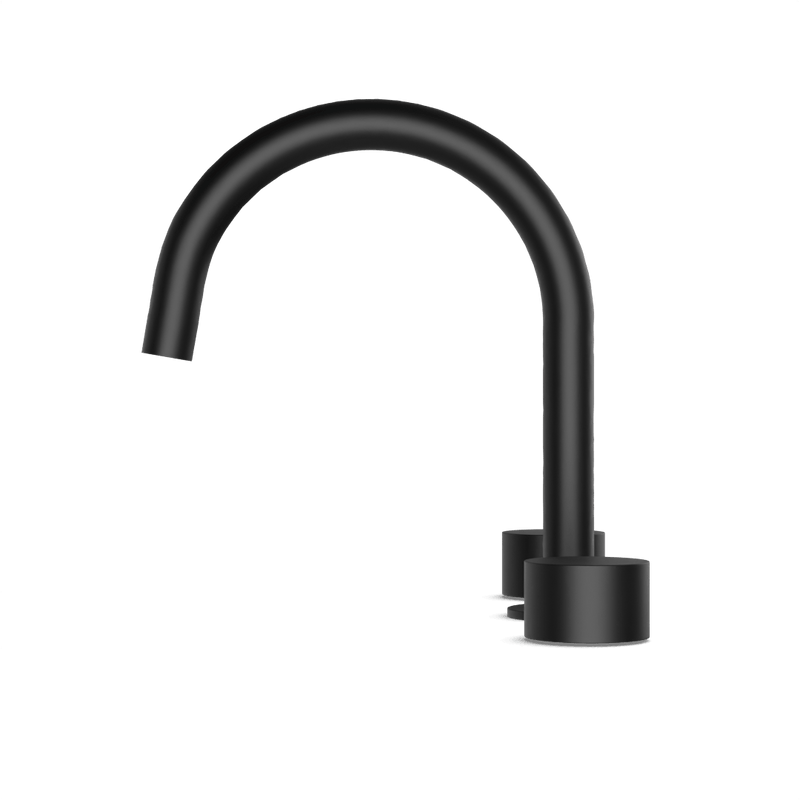 Opera 3-Hole Deck Mount Tub Filler With Arc Spout & Disc Handles - Matte Black image 3