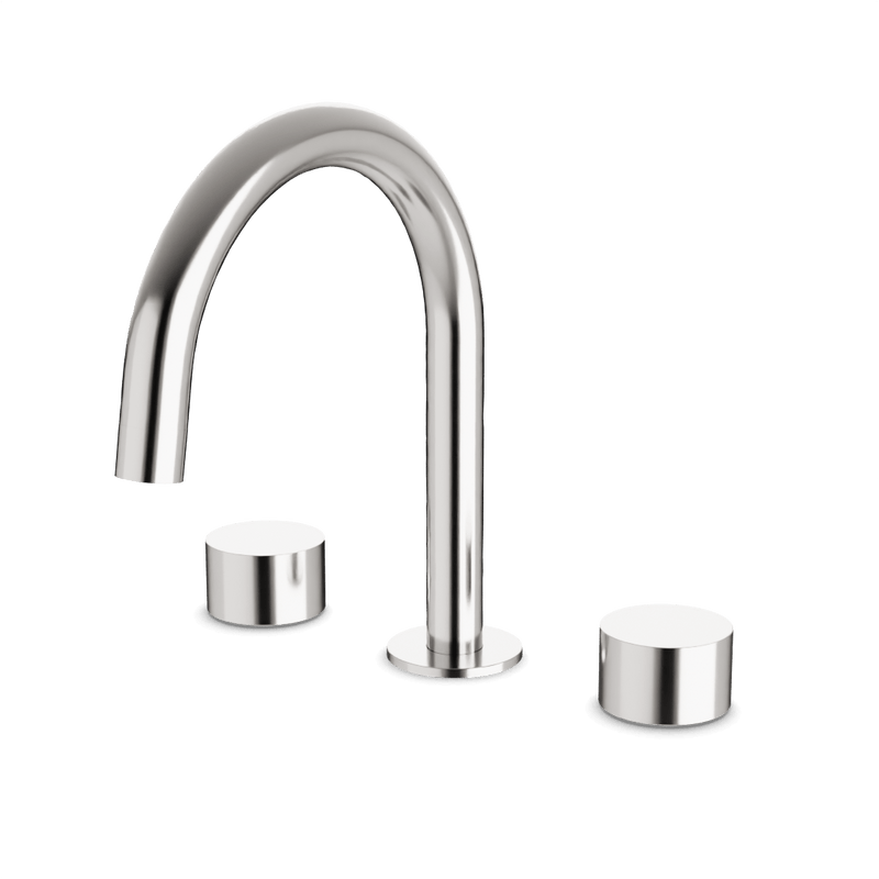 Opera 3-Hole Deck Mount Tub Filler With Arc Spout & Disc Handles - Brushed Nickel image 1