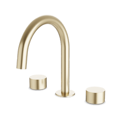 Opera 3-Hole Deck Mount Tub Filler With Arc Spout & Disc Handles - Satin Brass thumbnail 1