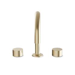 Opera 3-Hole Deck Mount Tub Filler With Arc Spout & Disc Handles - Satin Brass thumbnail 2