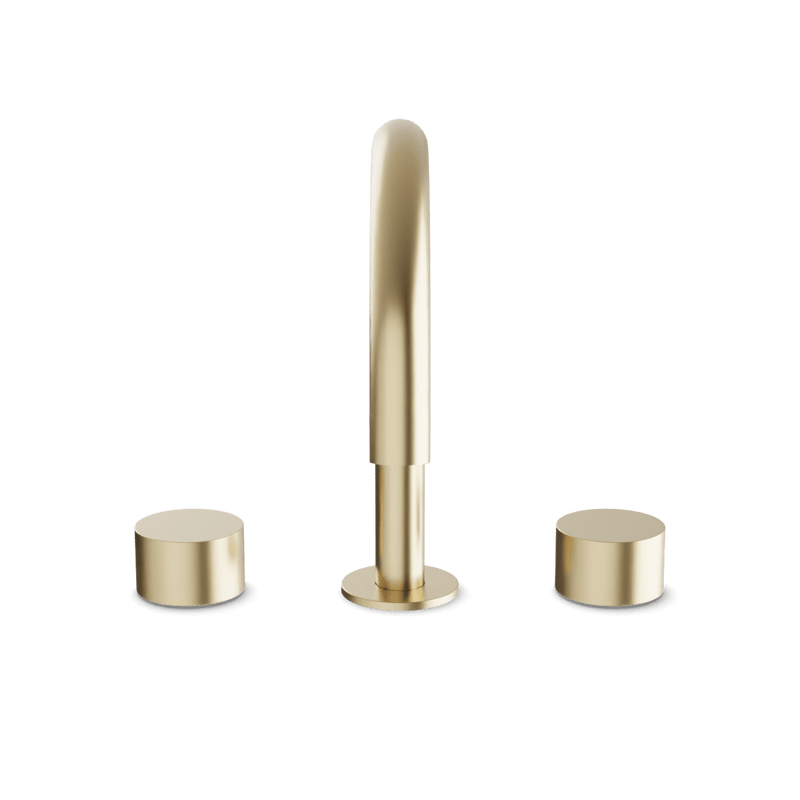 Opera 3-Hole Deck Mount Tub Filler With Arc Spout & Disc Handles - Satin Brass image 2