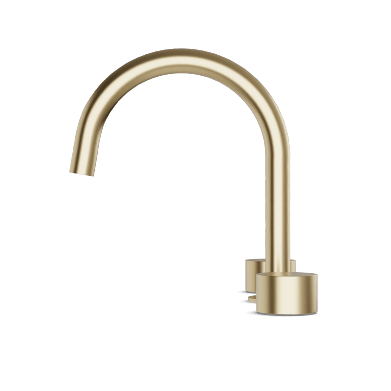 Opera 3-Hole Deck Mount Tub Filler With Arc Spout & Disc Handles - Satin Brass image 3