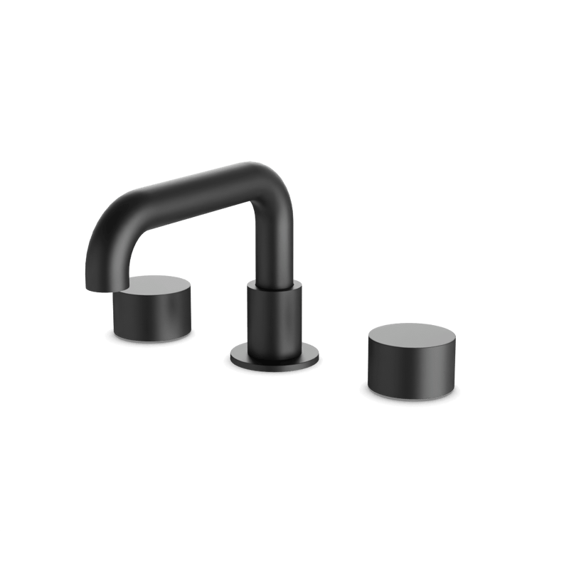 Opera 8" Widespread Bathroom Faucet With Low Spout & Disc Handles - Matte Black image 1