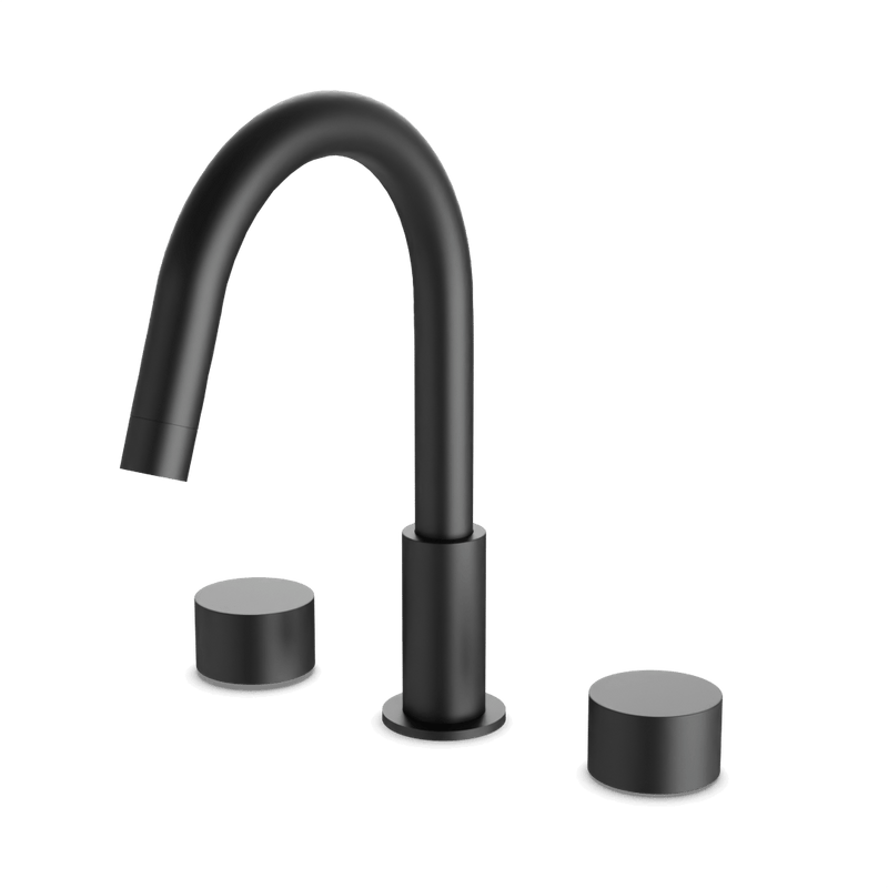 Opera 8" Widespread Bathroom Faucet With Disc Handles - Matte Black image 1