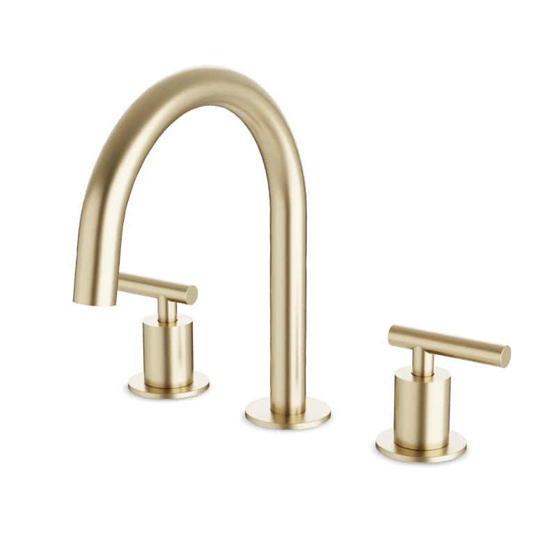 Opera 8" Widespread Bathroom Faucet With Arc Spout & Lever Handles - Satin Brass image 1