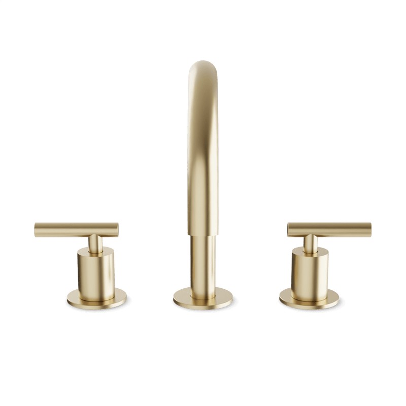 Opera 8" Widespread Bathroom Faucet With Arc Spout & Lever Handles - Satin Brass image 2
