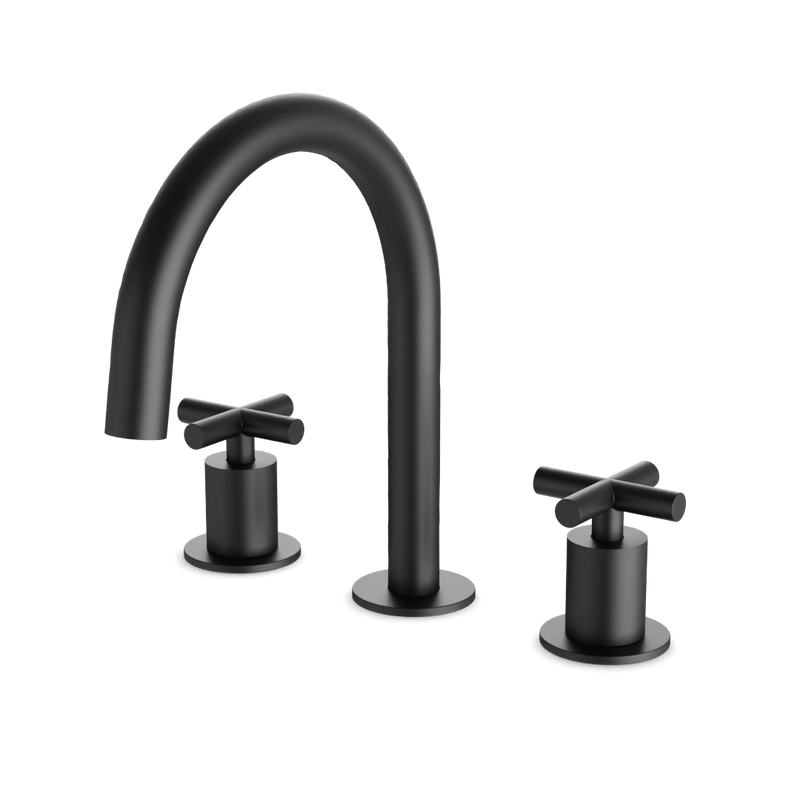 Opera 8" Widespread Bathroom Faucet With Arc Spout & Cross Handles - Matte Black image 1