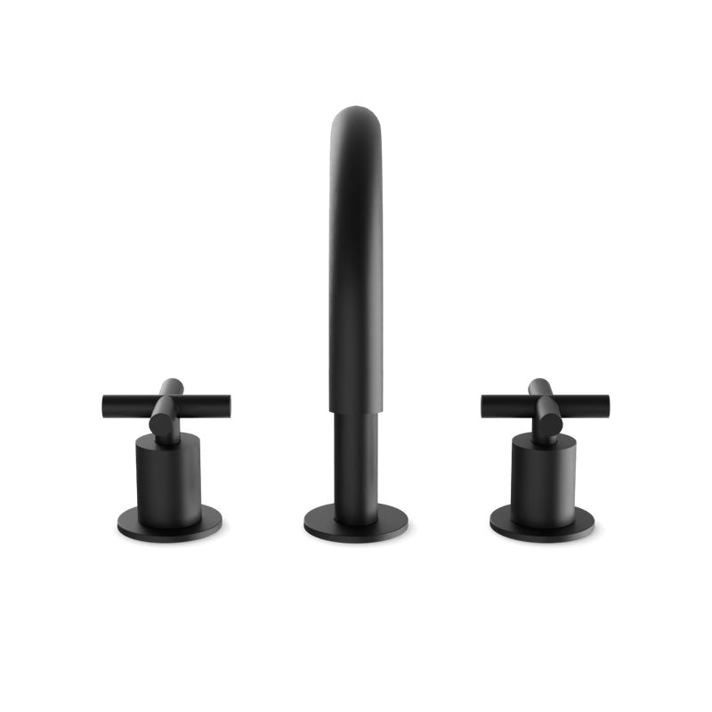 Opera 8" Widespread Bathroom Faucet With Arc Spout & Cross Handles - Matte Black image 2