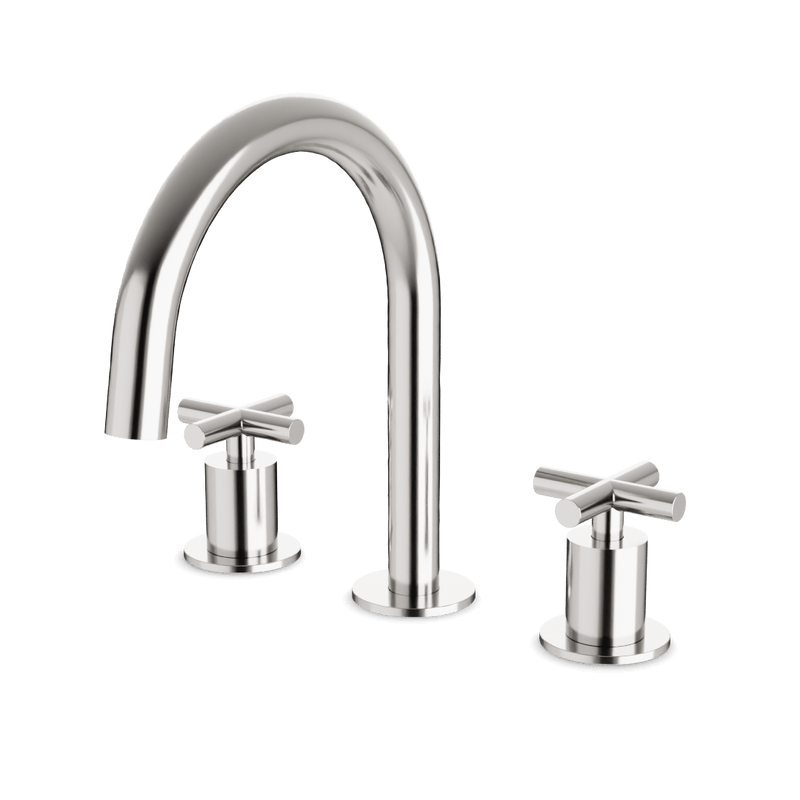 Opera 8" Widespread Bathroom Faucet With Arc Spout & Cross Handles - Brushed Nickel image 1