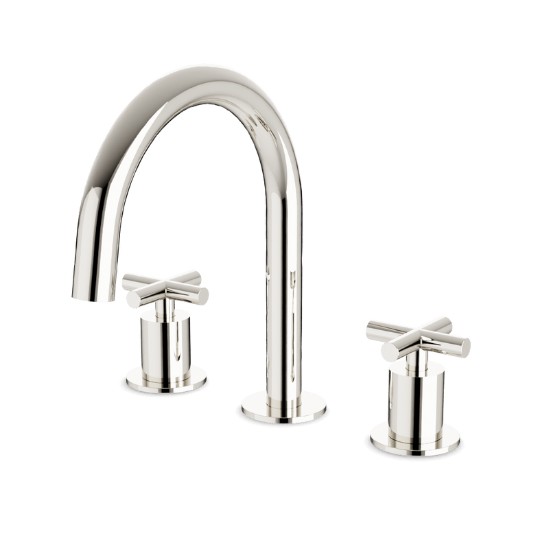 Opera 8" Widespread Bathroom Faucet With Arc Spout & Cross Handles - Polished Nickel image 1
