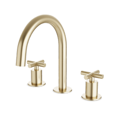 Opera 8" Widespread Bathroom Faucet With Arc Spout & Cross Handles - Satin Brass thumbnail 1