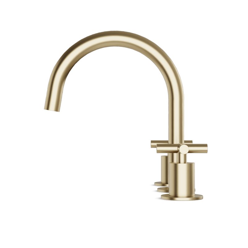 Opera 8" Widespread Bathroom Faucet With Arc Spout & Cross Handles - Satin Brass image 3