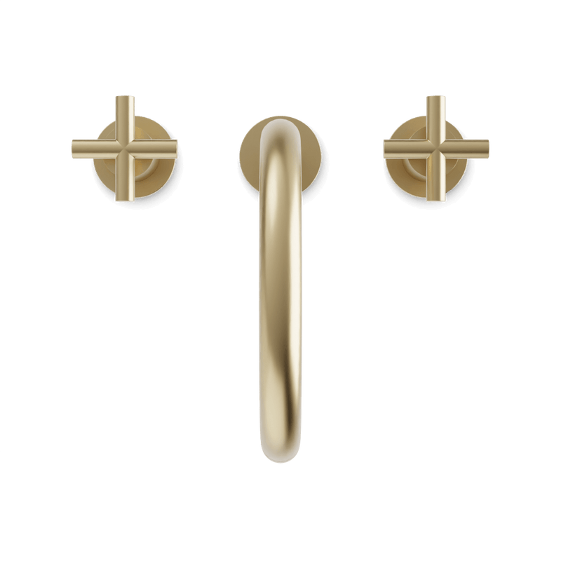 Opera 8" Widespread Bathroom Faucet With Arc Spout & Cross Handles - Satin Brass image 4