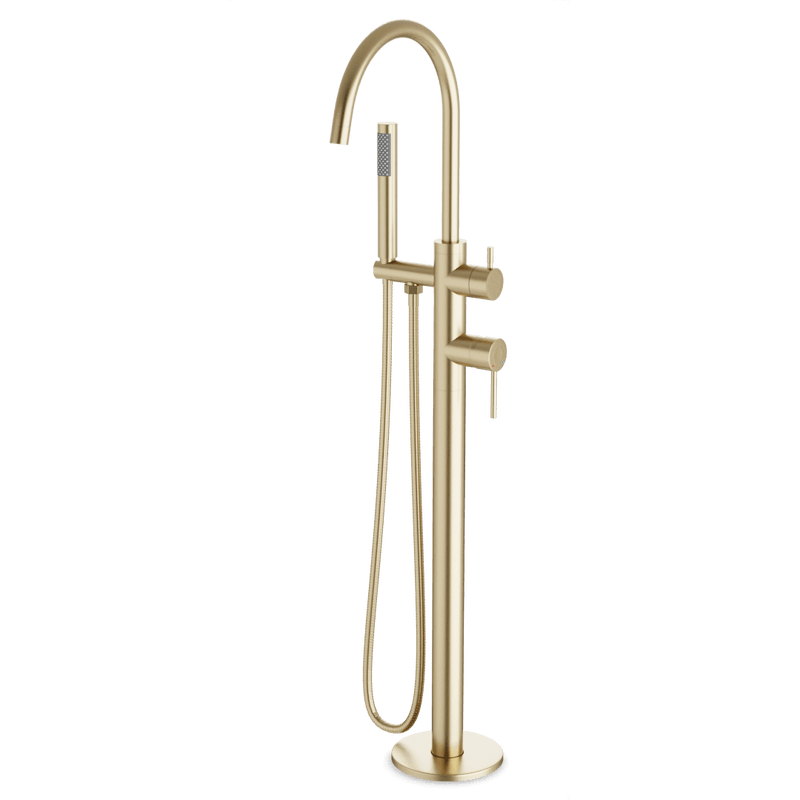 Opera Floor Mount Tub Filler Trim Kit with Hand Shower - Satin Brass image 1