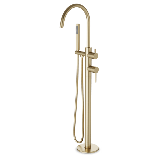 FS510TK - Trova Round Floor Mount Tub Filler Trim Kit with Hand Held Shower Artos US Satin Brass