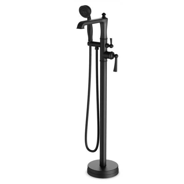 Classic Floor Mount Tub Filler Trim Kit with Hand Shower - Matte Black image 1