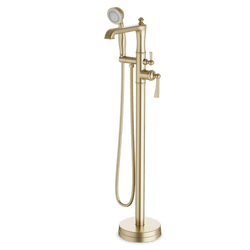 Classic Floor Mount Tub Filler Trim Kit with Hand Shower - Satin Brass thumbnail 1