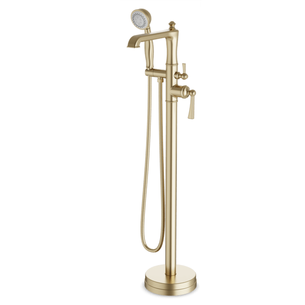 Classic Floor Mount Tub Filler Trim Kit with Hand Shower - Satin Brass image 1