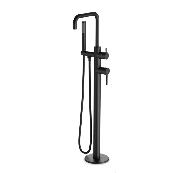 Opera Floor Mount Tub Filler Trim Kit with Low Spout and Hand Shower - Matte Black image 1